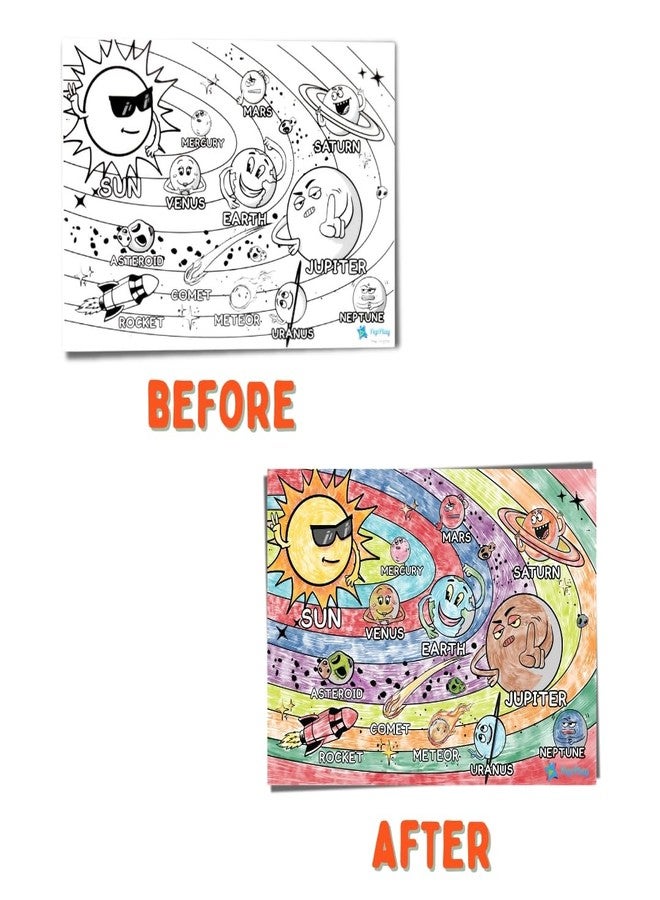 PepPlay Recolourables Doodle Mats - Space Saga, 2 Coloring mats, 6 Quick-Dry, Smudge-Free Markers, Mess-Free, Travel Art Kit for Kids Ages 3, 4, 5, 6, 7 | Space Theme, Christmas Gift for Boys & Girls - Image 5